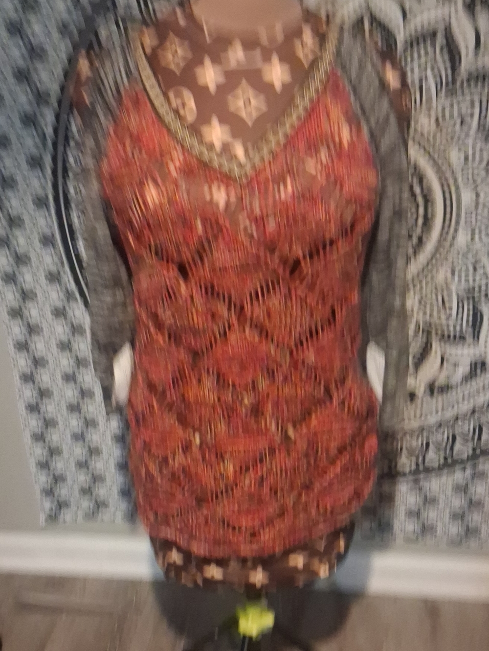 BKE Abstract Knit Cardigan in Red & Gray Size Small